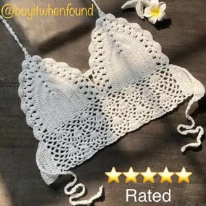 Sexy Crochet Knit Halter Crop Top WHITE M-XL